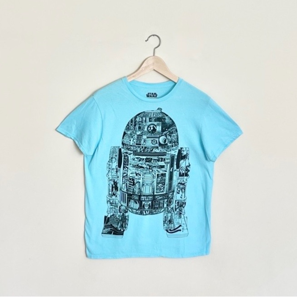 NEW Star Wars R2-D2 Movie Scene Fill Graphic Light Blue T Shirt Adult Medium